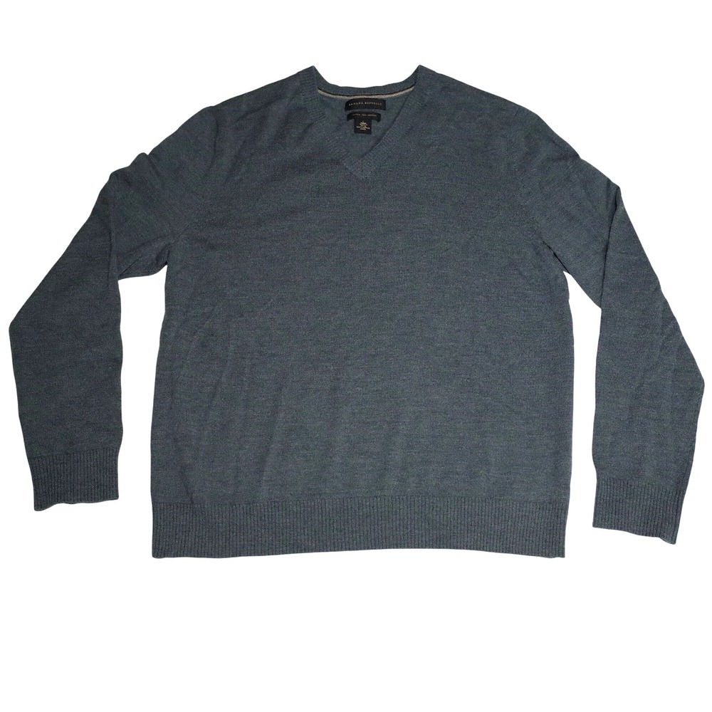 Banana Republic Extra Fine Merino Wool V-Neck Sweater Soft Men's L Dark Blue
